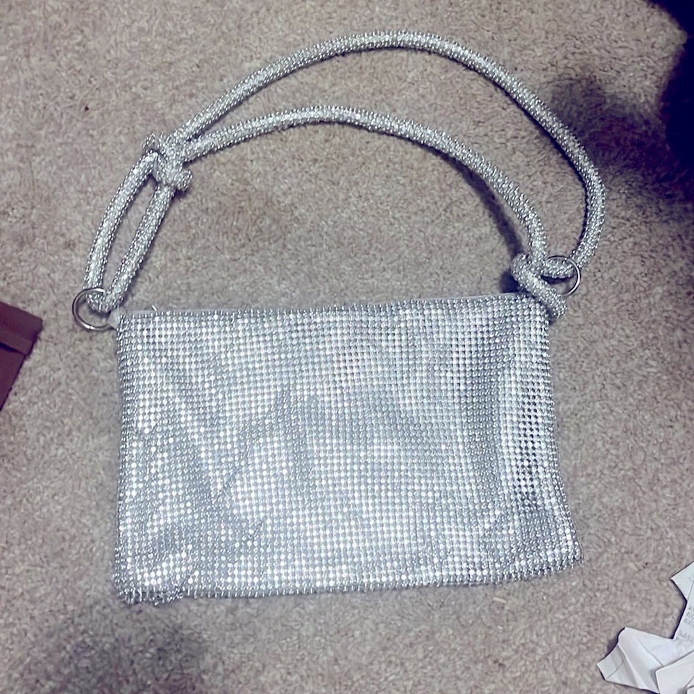 Silver rhinestone handbag